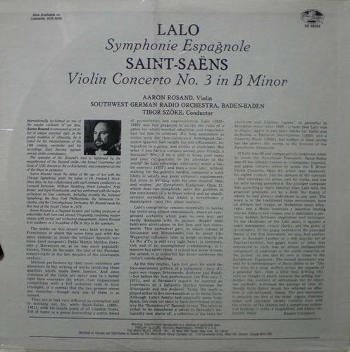 Lalo/Saint-Saens-Symphony Espagnole/Violin Concerto No.3-Rosand/Szoke 오리지널 미개봉반 중고 수입 오리지널 아날로그 LP