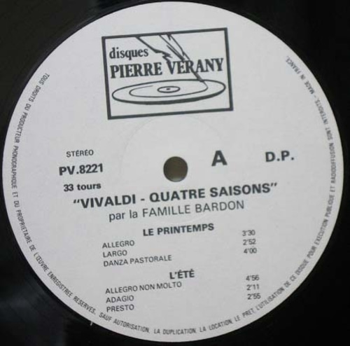 Vivaldi-The Four Seasons-La Famille Bardon 중고 수입 오리지널 아날로그 LP