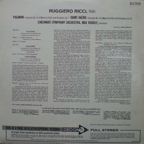 Paganini/Saint-Saens- Violin Concertos- Ricci/Rudolf 미개봉