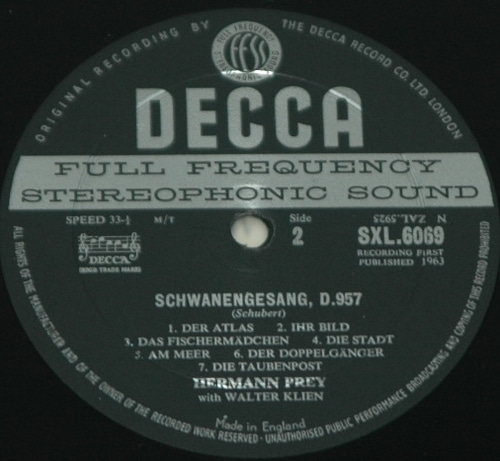 Schubert - Schwanengesang - Hermann Prey