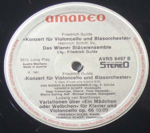 Beethoven- 12 Variations for Cello &amp; piano 外- Heinrich Schiff/Friedrich Gulda 중고 수입 오리지널 아날로그 LP