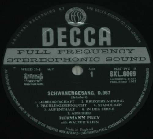 Schubert - Schwanengesang - Hermann Prey