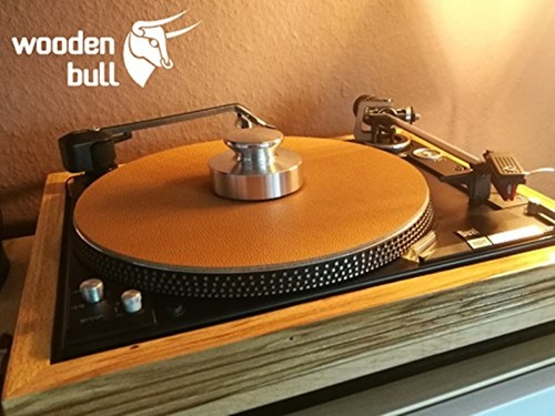 Wooden Bull 가죽 + 코르크 적층 최고급 매트 (연한 브라운 색상) Leather &amp; Cork Audiophile Turntable Mat