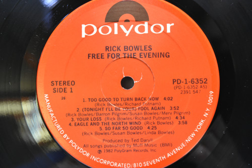 Rick Bowles - Free For The Evening ㅡ 중고 수입 오리지널 아날로그 LP