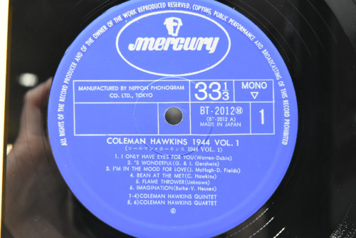 Coleman Hawkins ‎- 1944 Vol.1 - 중고 수입 오리지널 아날로그 LP