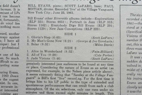 Bill Evans Trio Featturing Scott La Faro [빌 에반스 ,스콧 라 파로] - Sunday At The Village Vanguard - 중고 수입 오리지널 아날로그 LP