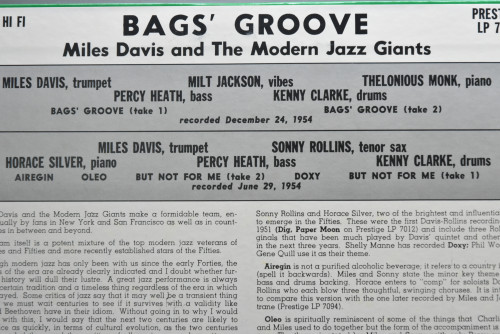 Miles Davis [마일스 데이비스] - Bags Groove - 중고 수입 오리지널 아날로그 LP
