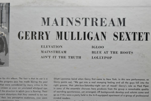 Gerry Mulligan And His Sextet [게리 멀리건] ‎- Main stream of jazz (PROMO) - 중고 수입 오리지널 아날로그 LP