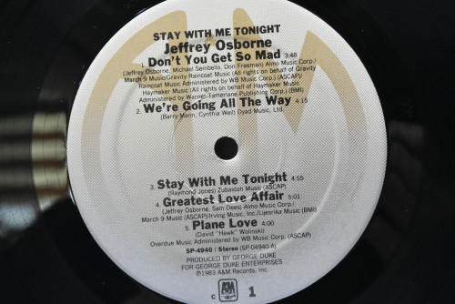 Jeffrey Osborne [제프리 오스본] - Stay With Me Tonight ㅡ 중고 수입 오리지널 아날로그 LP