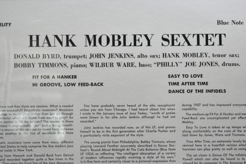 Hank Mobley Sextet [행크 모블리] ‎- Hank (NO OPEN) - 중고 수입 오리지널 아날로그 LP