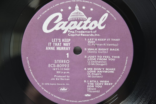 Anne Murray [앤 머레이] - Let&#039;s Keep It That Way ㅡ 중고 수입 오리지널 아날로그 LP