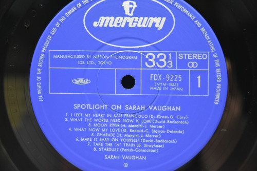 Sarah Vaughan [사라 본]‎ - Spotlight On Sarah Vaughan - 중고 수입 오리지널 아날로그 LP