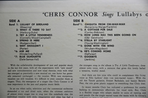 Chris Connor [크리스 코너]‎ - Sings Lullabys Of Birdland (PROMO) - 중고 수입 오리지널 아날로그 LP