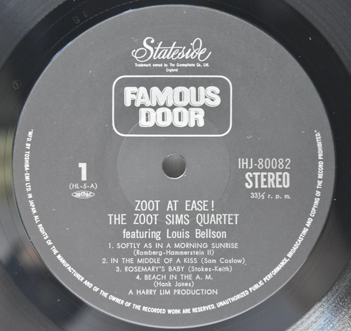 Zoot Sims Quartet [주트 심스] – Zoot At Ease! - 중고 수입 오리지널 아날로그 LP