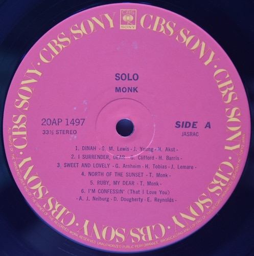 Thelonious Monk Trio [델로니어스 몽크]‎  – Solo Monk - 중고 수입 오리지널 아날로그 LP