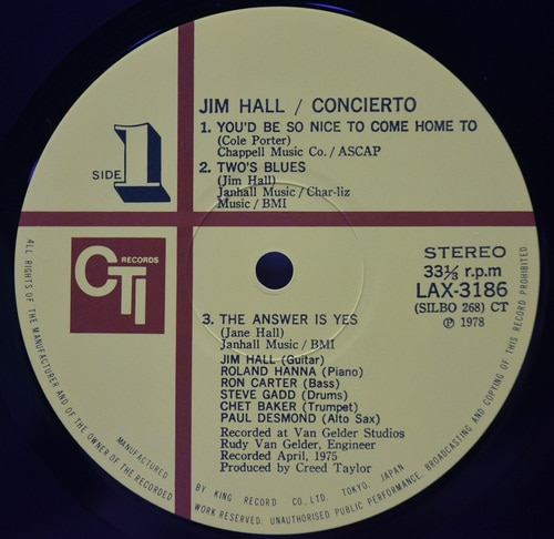 Jim Hall [짐 홀] ‎- Concierto - 중고 수입 오리지널 아날로그 LP