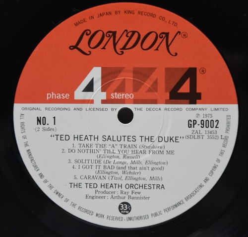 Ted Heath [테드 히스] - Ted Heath Salutes The Duke ㅡ 중고 수입 오리지널 아날로그 LP