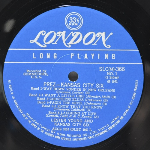 Lester Young [레스터 영] ‎- Prez - Kansas City Six - 중고 수입 오리지널 아날로그 LP