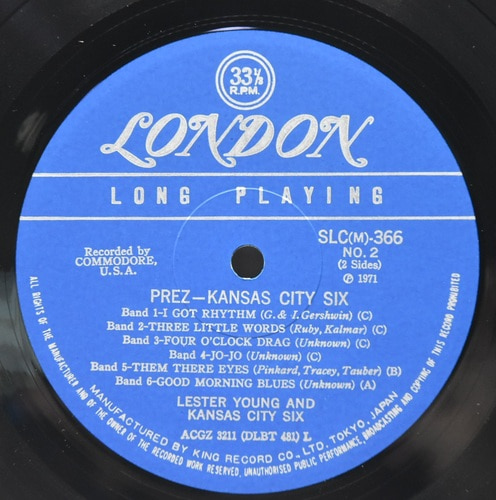 Lester Young [레스터 영] ‎- Prez - Kansas City Six - 중고 수입 오리지널 아날로그 LP