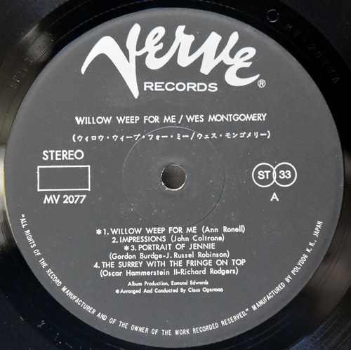 Wes Montgomery [웨스 몽고메리] – Willow Weep for me - 중고 수입 오리지널 아날로그 LP