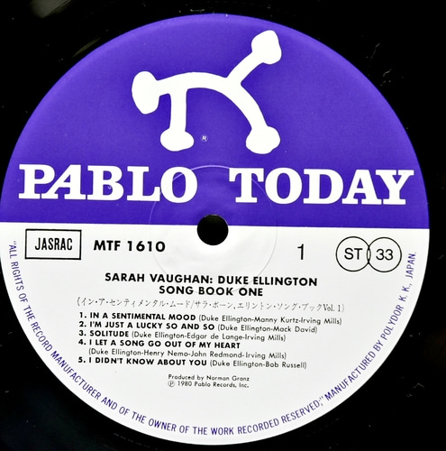 Sarah Vaughan [사라 본]‎ - Duke Ellington Song Book One - 중고 수입 오리지널 아날로그 LP