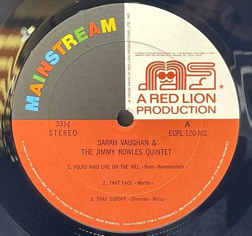 Sarah Vaughan &amp; The Jimmy Rowles Quintet [사라 본, 지미 롤즈]‎ - Sarah Vaughan &amp; The Jimmy Rowles Quintet - 중고 수입 오리지널 아날로그 LP