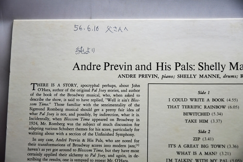 André Previn &amp; His Pals [앙드레 프레빈] ‎– Modern Jazz Performances Of Songs From Pal Joey - 중고 수입 오리지널 아날로그 LP