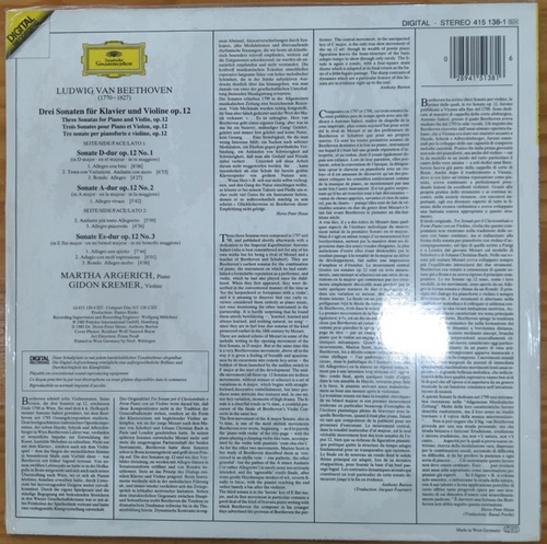 Beethoven - Violin Sonata No.1 ~3  - Gidon Kremer/ Martha Argerich 오리지널 미개봉 LP