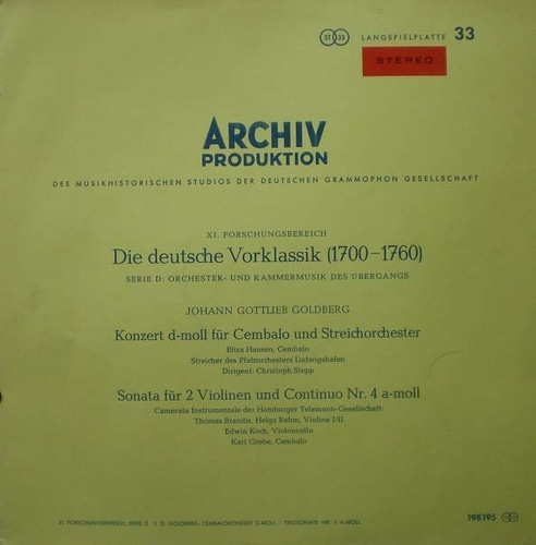 Goldberg-Cemblao Concerto/Trios Sonata No.4- Hansen/Brandis/Rehm/ Koch/Grebe 중고 수입 오리지널 아날로그 LP