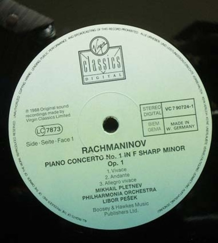 Rachmaninov- Piano Concerto No.1/Rhapsody on a Theme of Paganini- Pletnev/Pesek 중고 수입 오리지널 아날로그 LP