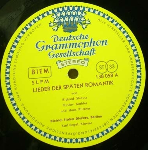R.Strauss/Mahler/Pfitzner 외-Lieder-Fischer-Dieskau/ Engel 중고 수입 오리지널 아날로그 LP