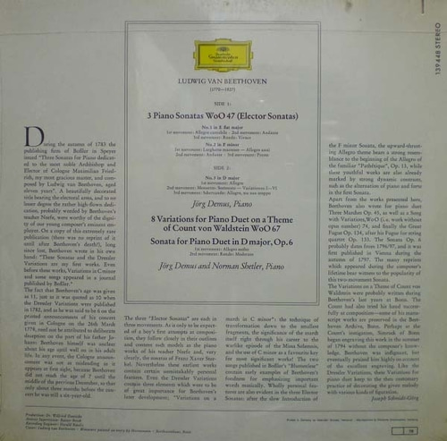 Beethoven-Elector Sonatas 외-Demus/Schetler (오리지널 미개봉반) 중고 수입 오리지널 아날로그 LP