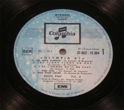 Edith Piaf - Olympia1961 - Non, Je Ne Regrette Rien 중고 수입 오리지널 아날로그 LP
