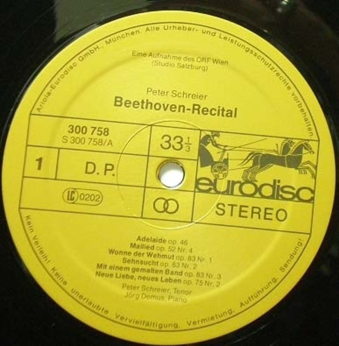 Beethoven-Lieder- Peter Schreier/Jorg Demus (2LP Box) 중고 수입 오리지널 아날로그 LP