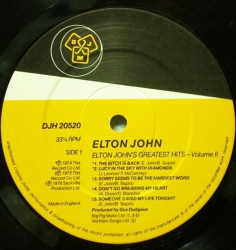 Elton John`s Greatest Hits Vol.2- Sorry seems to be the hardest word 외 중고 수입 오리지널 아날로그 LP