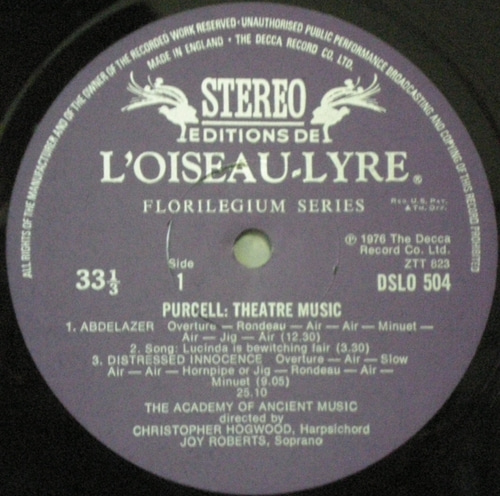 Purcell - Theatre Music - Christopher Hogwood 중고 수입 오리지널 아날로그 LP