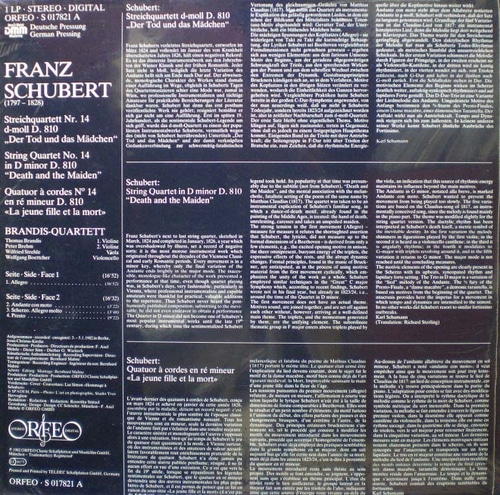Schubert- String Quartet No.14- Brandis-Quartett (오리지널 미개봉반) 중고 수입 오리지널 아날로그 LP