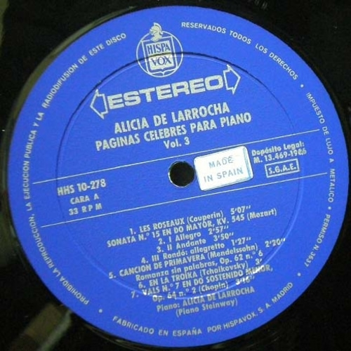 Piano Recital - Alicia de Larrocha 중고 수입 오리지널 아날로그 LP