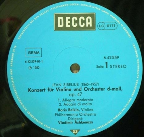 Sibelius-Violin Concerto/ Serenade 외-Belkin/ Ashkenazy 중고 수입 오리지널 아날로그 LP