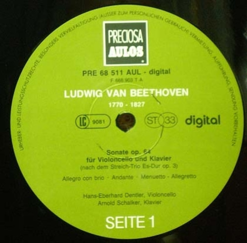 Beethoven- Cello Sonata, op.64- Dentler/Schalker 중고 수입 오리지널 아날로그 LP