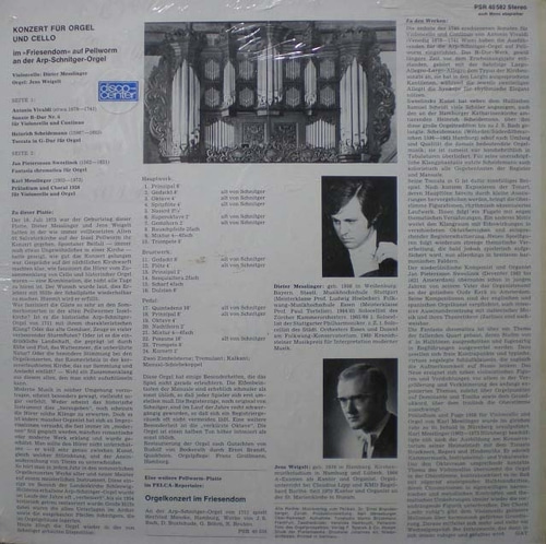 Cello and Organ-Vivaldi/Scheidemann 외-Cello Sonata/Toccata 외-Messlinger/Weigelt(오리지널 미개봉반) 중고 수입 오리지널 아날로그 LP