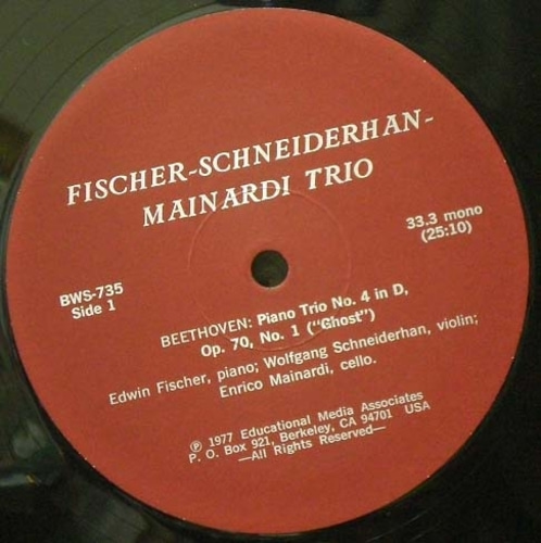 Beethoven -Piano Trio 대공 外 - Enrico Mainardi/Edwin Fischer/Wolfgang Schneiderhan 2LP