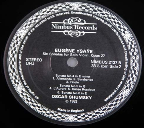 Ysaye - Six Sonatas for Violin Solo - Oscar Shumsky