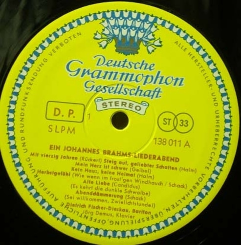 Brahms-Liederabend-Fischer-Dieskau/Demus 중고 수입 오리지널 아날로그 LP