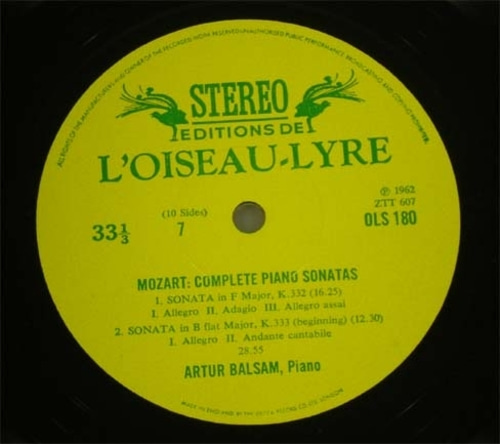 Mozart - Complete Piano Sonatas - Artur Balsam 5LP