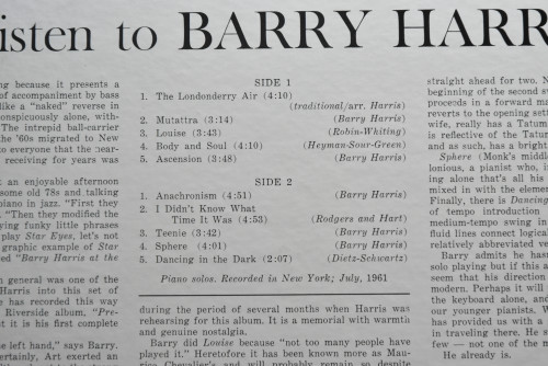 Barry Harris [베리 해리스] - Listen To Barry Harris ... Solo Piano - 중고 수입 오리지널 아날로그 LP