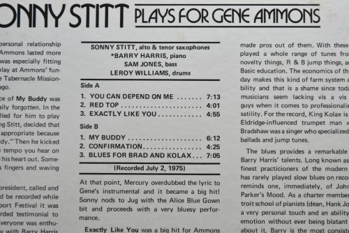Sonny Stitt [소니 스팃] - My Buddy: Sonny Stitt Plays For Gene Ammons (Promo) - 중고 수입 오리지널 아날로그 LP