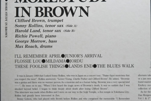 Clifford Brown [클리포드 브라운] ‎- More Study In Brown - 중고 수입 오리지널 아날로그 LP