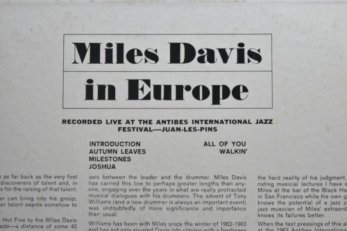 Miles Davis [마일스 데이비스] ‎- Miles Davis In Europe - 중고 수입 오리지널 아날로그 LP