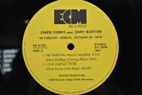 Chick Corea and Gary Burton [칙 코리아,게리 버튼] - In Concert Zurich,October 28, 1979 - 중고 수입 오리지널 아날로그 LP